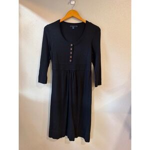 Boden Sweater Dress Womens 12R Black Henley Empire Waist 3/4 Sleeve Knit